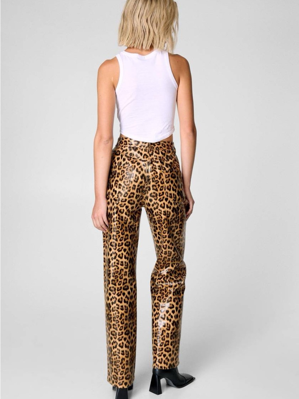 Leopard Print High-Rise Straight Leg Pants - Brown (Nasty Gal)